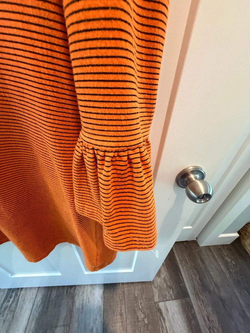 J.Crew Orange Black Striped Bell Sleeve Top Size L Casual Knit Blouse
